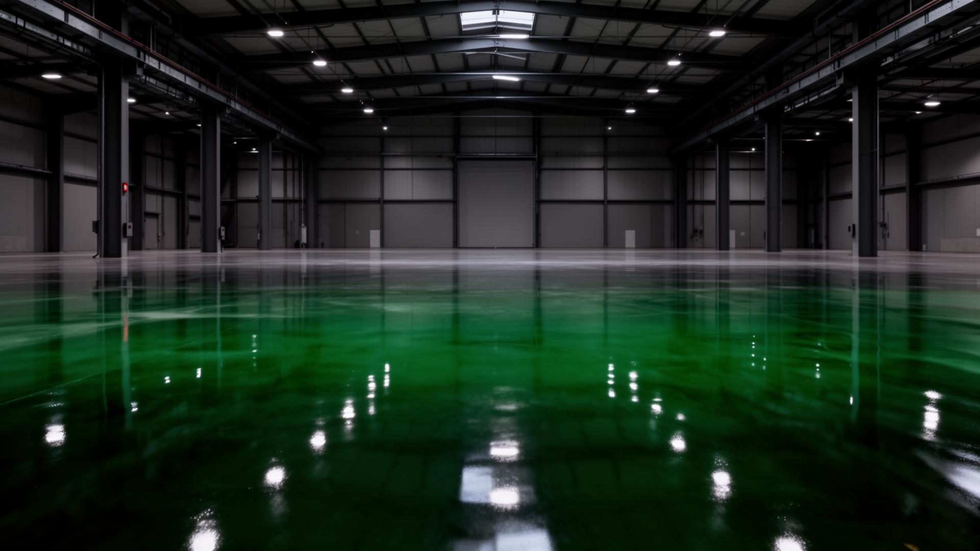 Polished emerald epoxy warehouse floor